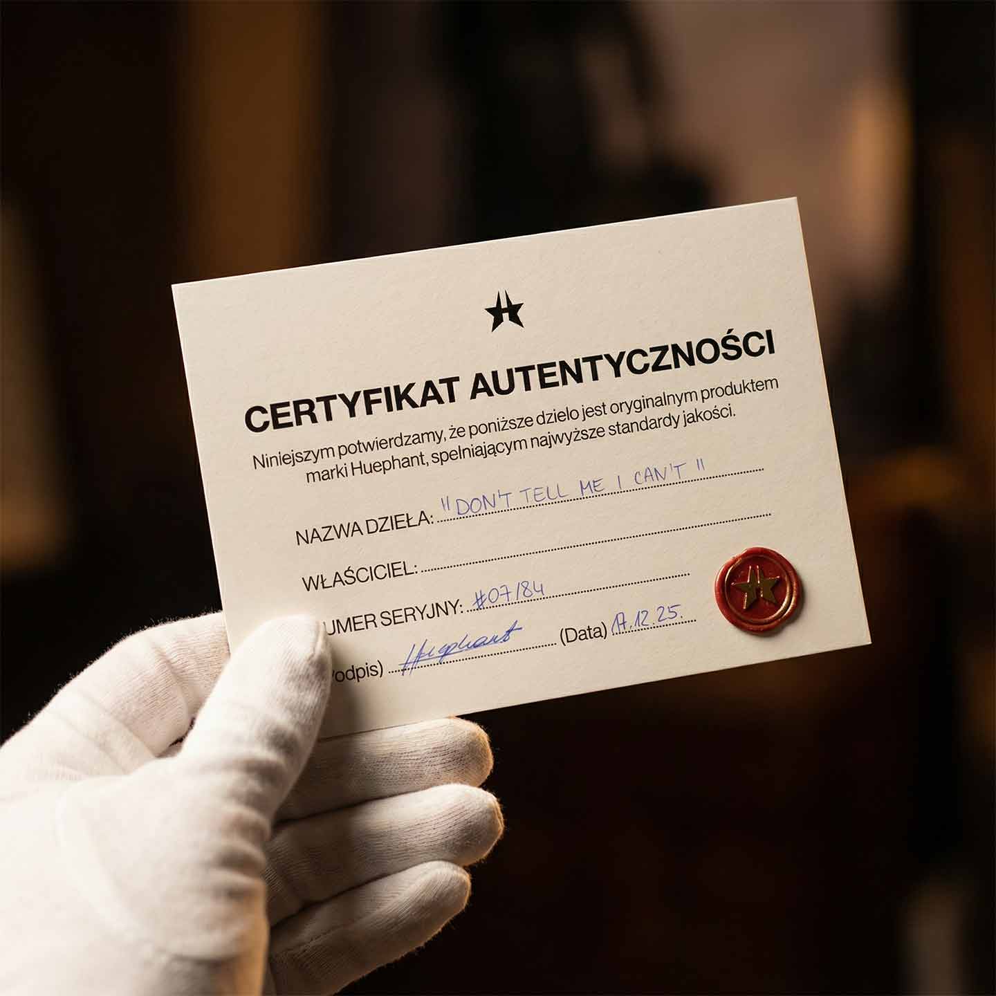 certyfikat autentyczności obrazy na płótnie huephant