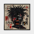 Obraz na płótnie Black Legend, wydruk galeryjny w stylu Jean-Michel Basquiat, nowoczesna sztuka neoekspresjonistyczna, czarny portret graffiti, marka Huephant.