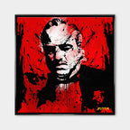 Obraz na płótnie Godfather Red, portret Don Vito Corleone w stylu pop-art i graffiti, czerwone tło, wydruk galeryjny Huephant, limitowana edycja 84 sztuk.