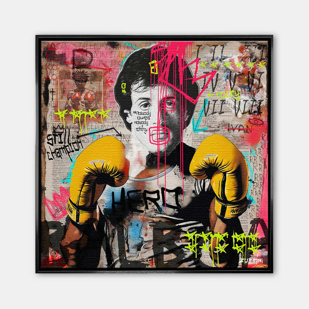 Nowoczesny obraz na płótnie Rocky Balboa. Motywacyjny wydruk galeryjny w stylu street art i pop art, idealna sztuka do biura, salonu lub domowej siłowni.