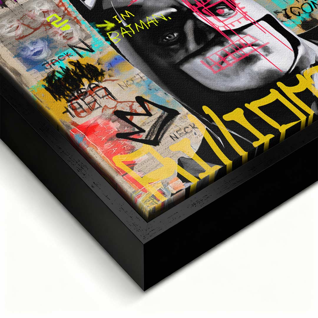 Obraz na płótnie Batman Billionaire. Nowoczesny wydruk galeryjny łączący pop art i street art. Sztuka nowoczesna z motywem Batmana i wyrazistym graffiti.