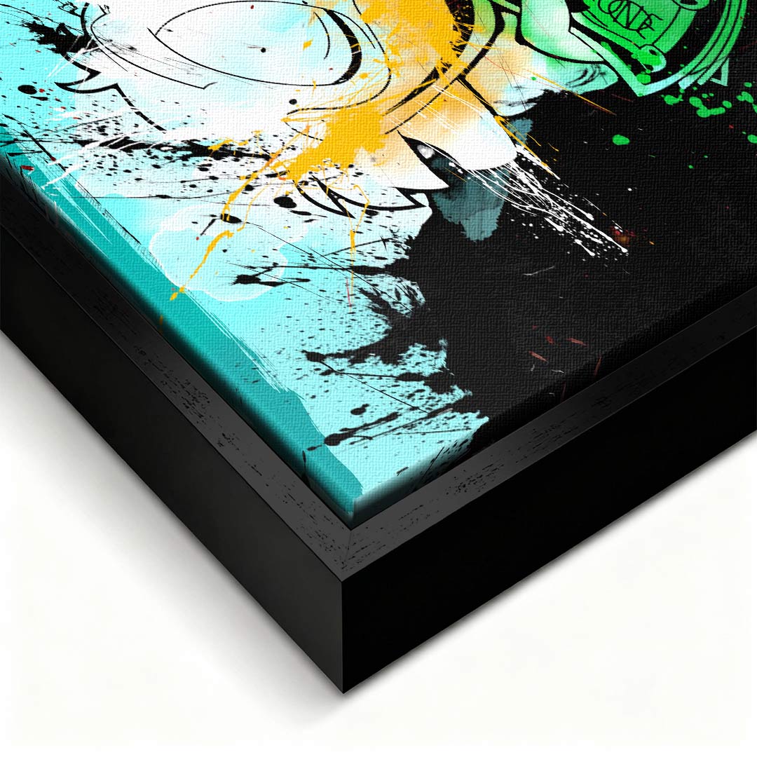 Nowoczesny obraz na płótnie Duck Cash Splatter, wydruk galeryjny pop-art, postać kaczki trzymającej gotówkę w stylu graffiti, marka Huephant, limitowana edycja 84 sztuk.