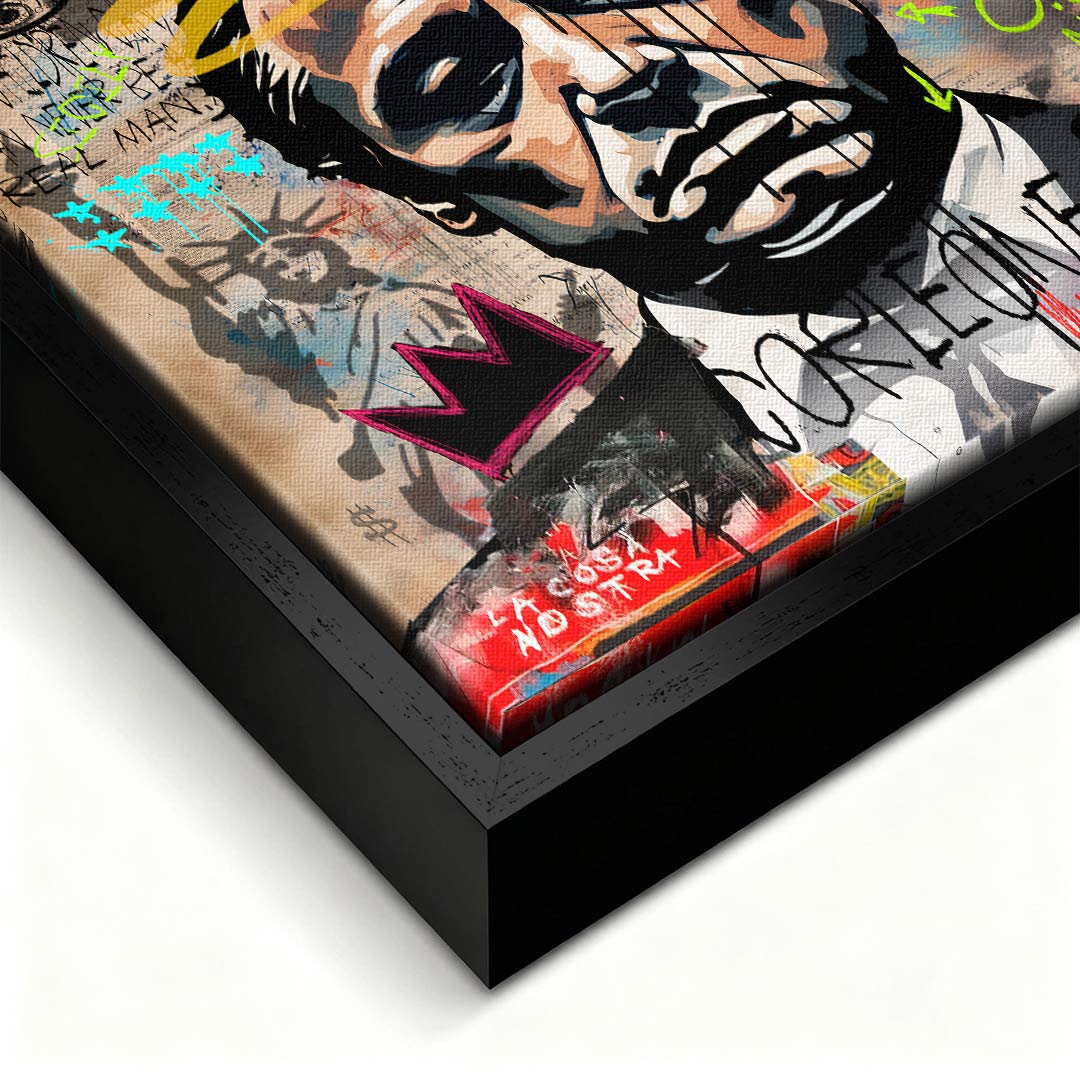 Obraz na płótnie Godfather Pop Icon. Nowoczesny pop-art i street-art z twarzą Don Corleone. Ekskluzywny wydruk galeryjny idealny do biura i salonu.