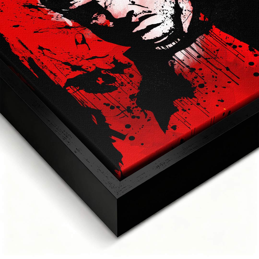 Obraz na płótnie Godfather Red, portret Don Vito Corleone w stylu pop-art i graffiti, czerwone tło, wydruk galeryjny Huephant, limitowana edycja 84 sztuk.