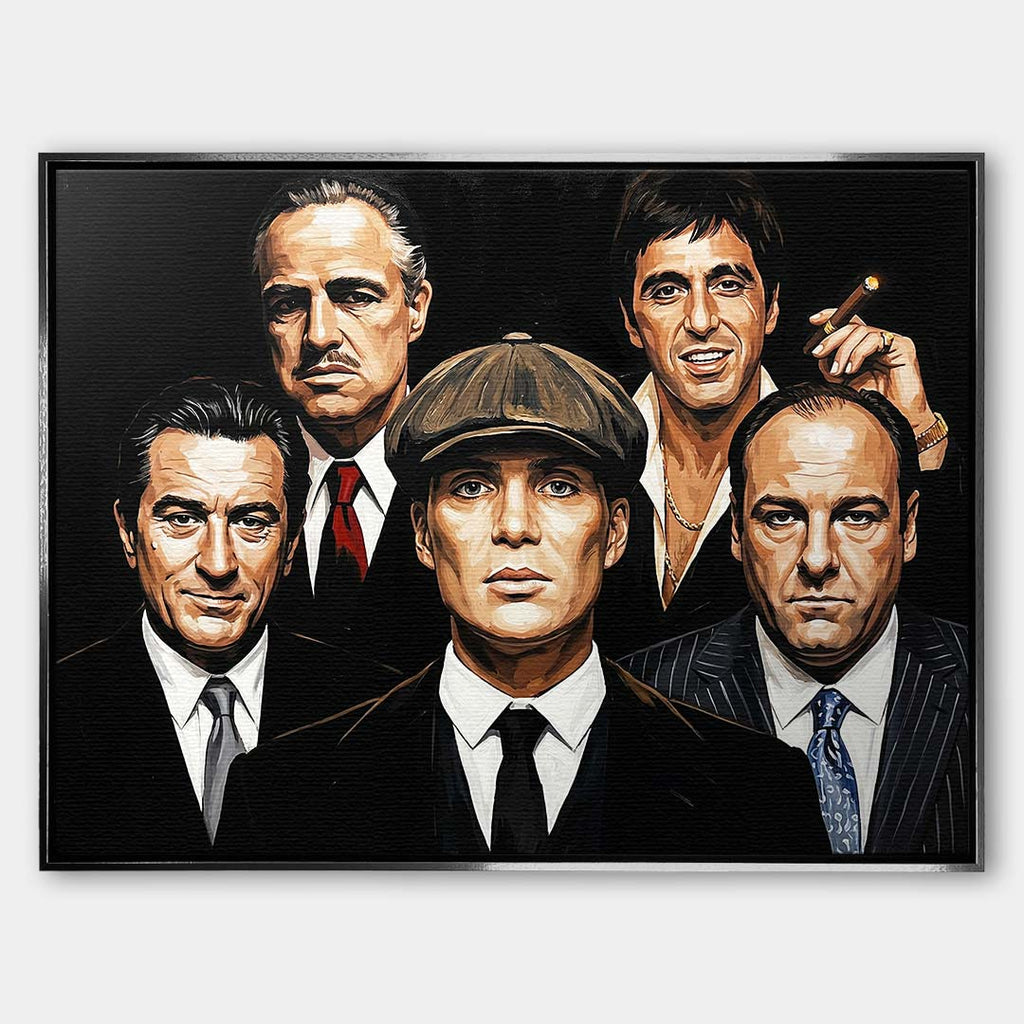 Obraz na płótnie Gnagsters 5 Legendy Gangsterskiego Kina marki Huephant. Wydruk galeryjny przedstawiający portrety pięciu filmowych gangsterów.