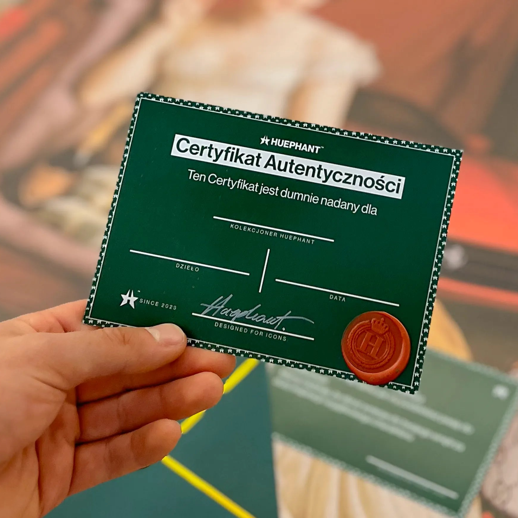 huephant zielony luksusowy certyfikat autentyczności
