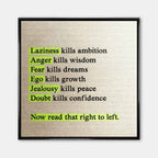 Motywacyjny obraz na płótnie Perspective Shift – cytat o lenistwie, strachu i pewności siebie z ukrytym przesłaniem, symbol kreatywnego myślenia i rozwoju.