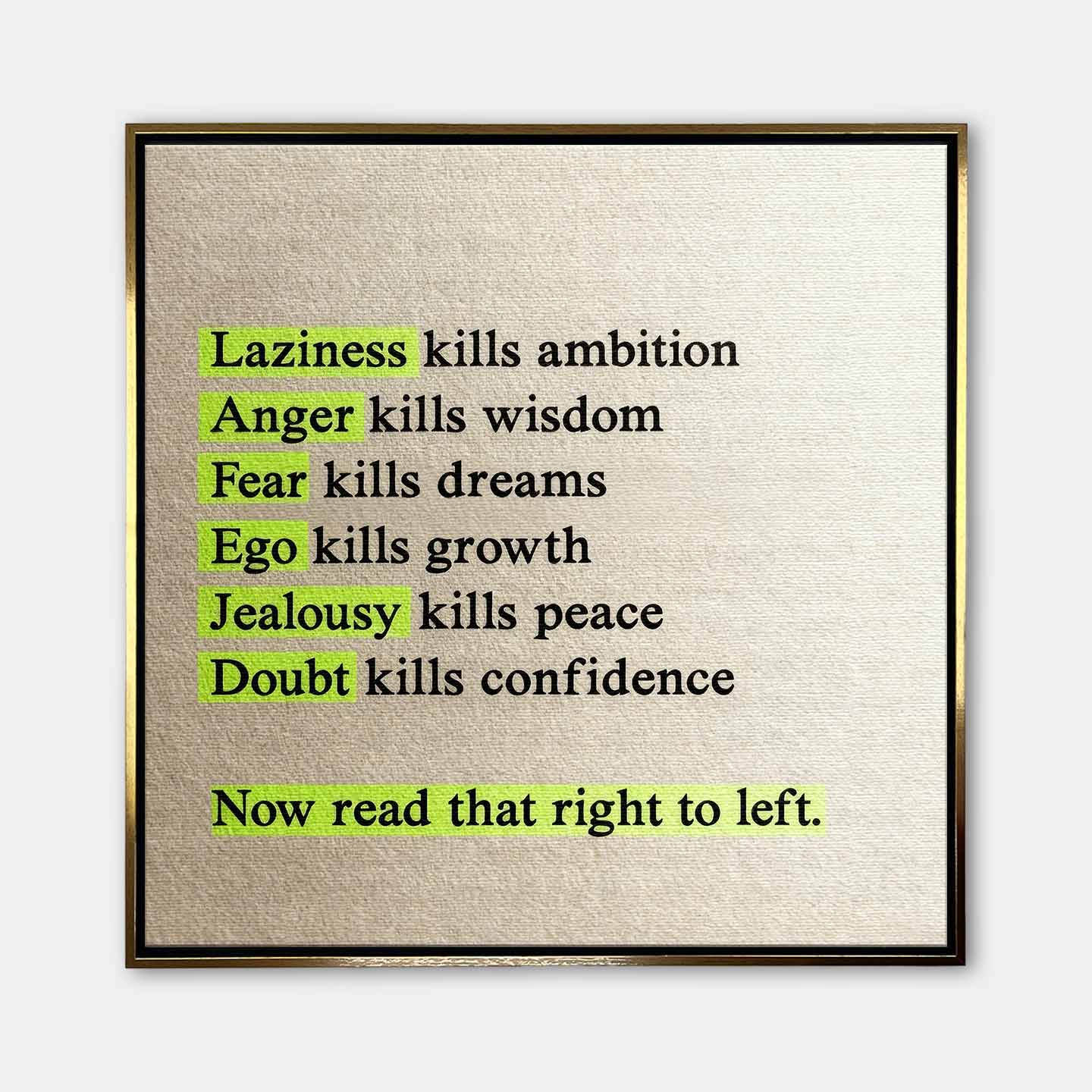 Motywacyjny obraz na płótnie Perspective Shift – cytat o lenistwie, strachu i pewności siebie z ukrytym przesłaniem, symbol kreatywnego myślenia i rozwoju.