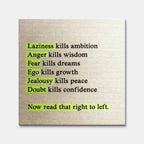 Motywacyjny obraz na płótnie Perspective Shift – cytat o lenistwie, strachu i pewności siebie z ukrytym przesłaniem, symbol kreatywnego myślenia i rozwoju.