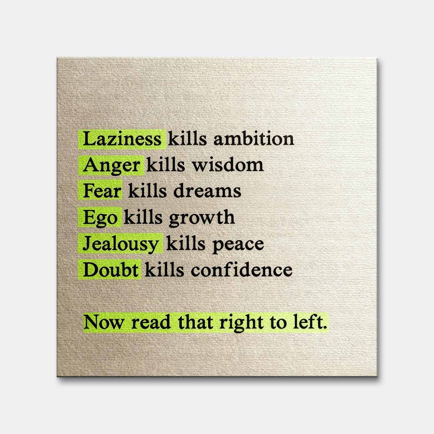Motywacyjny obraz na płótnie Perspective Shift – cytat o lenistwie, strachu i pewności siebie z ukrytym przesłaniem, symbol kreatywnego myślenia i rozwoju.