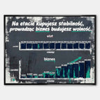 Motywacyjny Obraz biznesowy na płótnie Budujesz Wolność – porównanie etatu i biznesu, symbol niezależności i rozwoju, motywacyjna grafika Huephant.