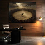 Motywacyjny Obraz na płótnie Never Give Up Without a Fight – wojownik na białym koniu otoczony armią, symbol odwagi i determinacji, dzieło Huephant.