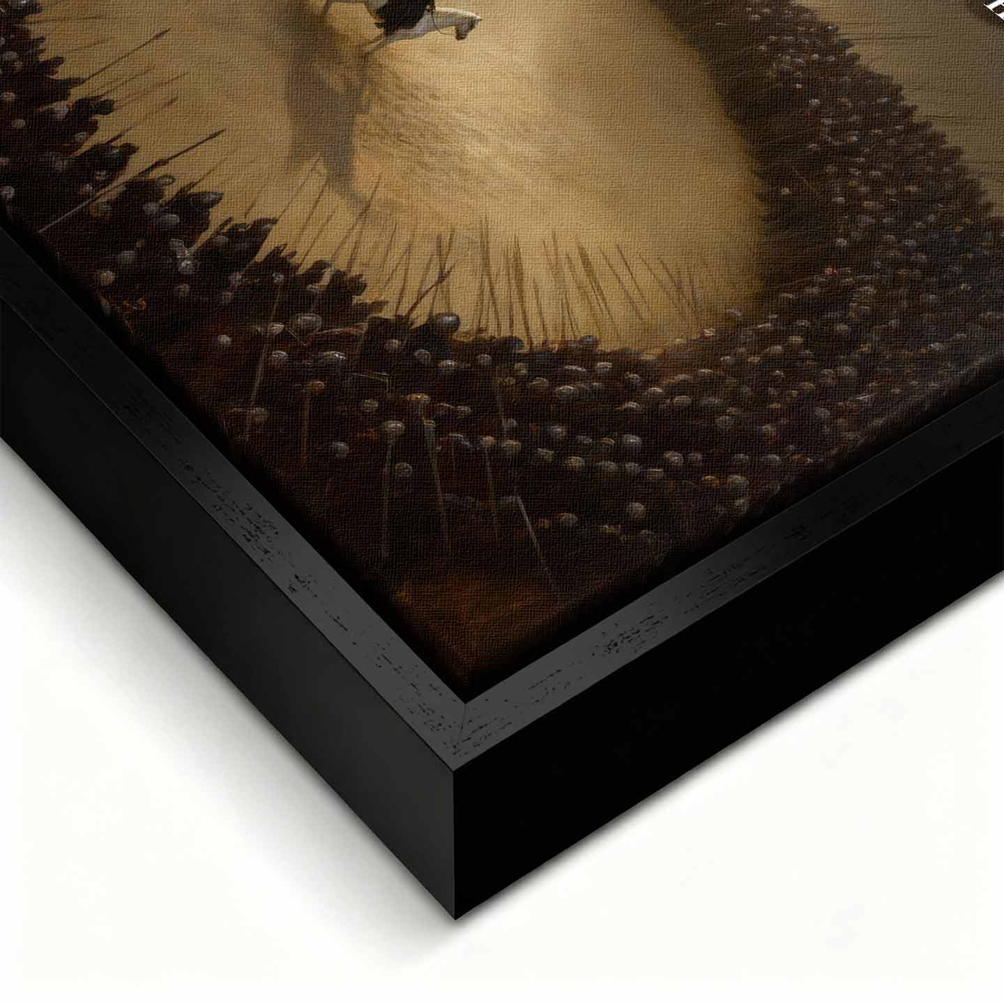 Motywacyjny Obraz na płótnie Never Give Up Without a Fight – wojownik na białym koniu otoczony armią, symbol odwagi i determinacji, dzieło Huephant.