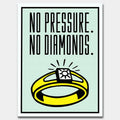 Obraz na płótnie z motywacyjnym napisem „No Pressure. No Diamonds.” przedstawiający żółty pierścień z diamentem na jasnym tle.