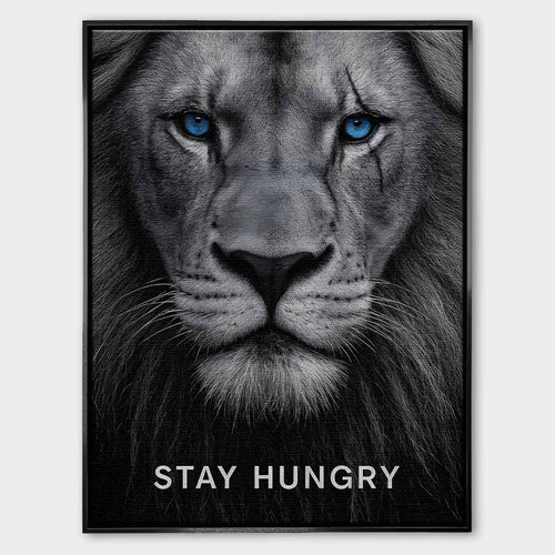 motywacyjny obraz na płótnie stay hungry z lwem
