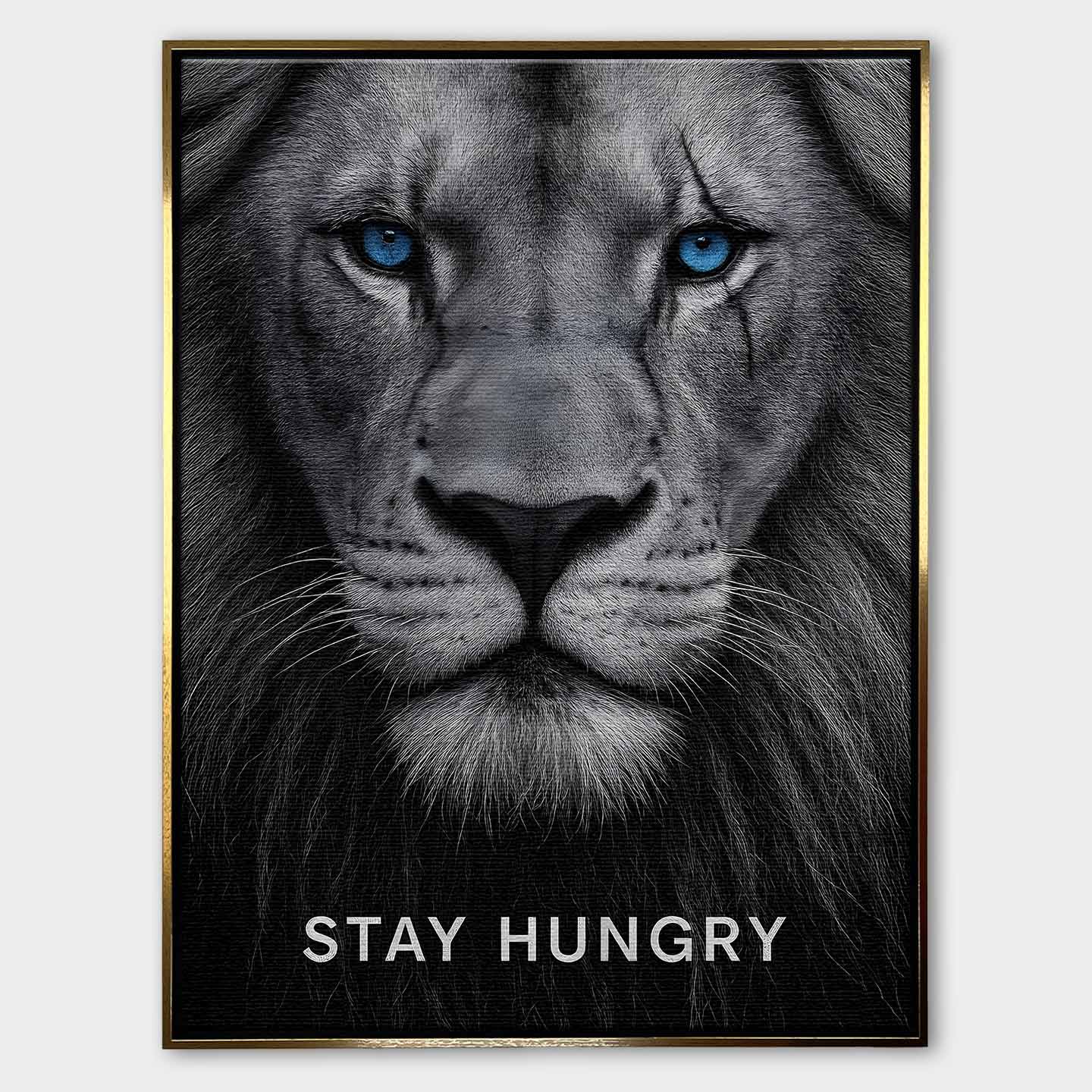 motywacyjny obraz na płótnie stay hungry z lwem