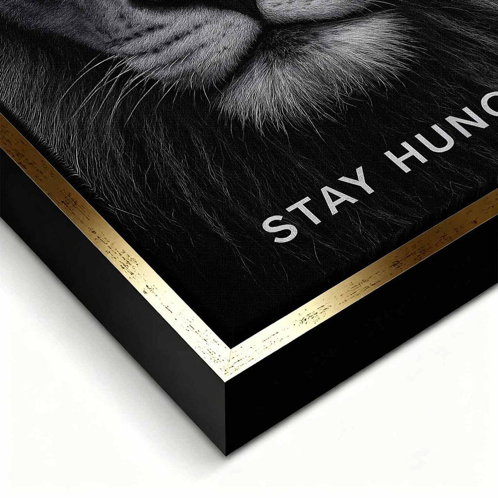 motywacyjny obraz na płótnie stay hungry z lwem