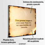 Motywacyjny obraz na płótnie Train Your Mind – cytat o sile umysłu na tle spalonego papieru, symbol wewnętrznej mocy i samodyscypliny.