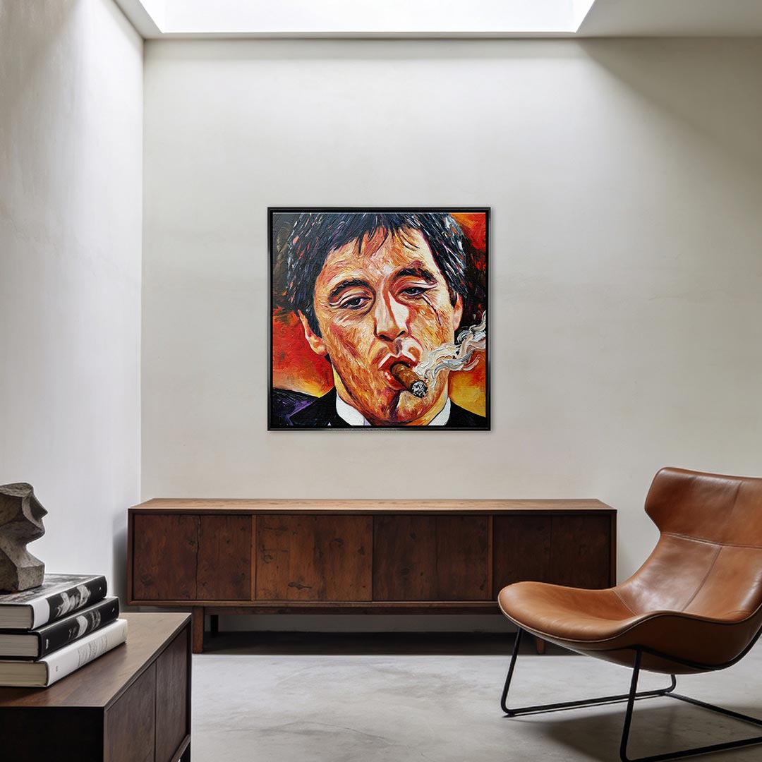 Obraz Art Face – czarna rama – aranżacja we wnętrzu – Huephant