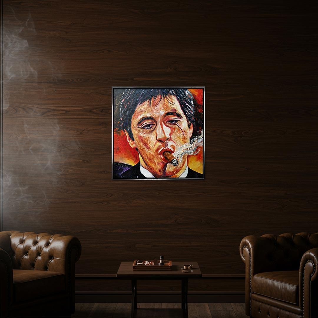 Obraz Art Face – srebrna rama – aranżacja we wnętrzu – Huephant