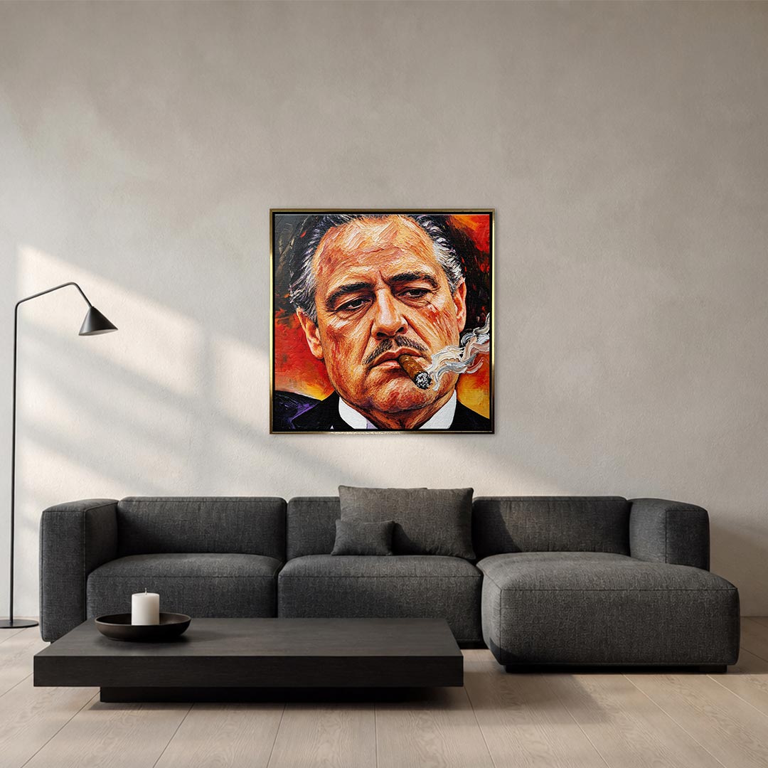 Obraz Art Father – złota rama – aranżacja we wnętrzu – Huephant