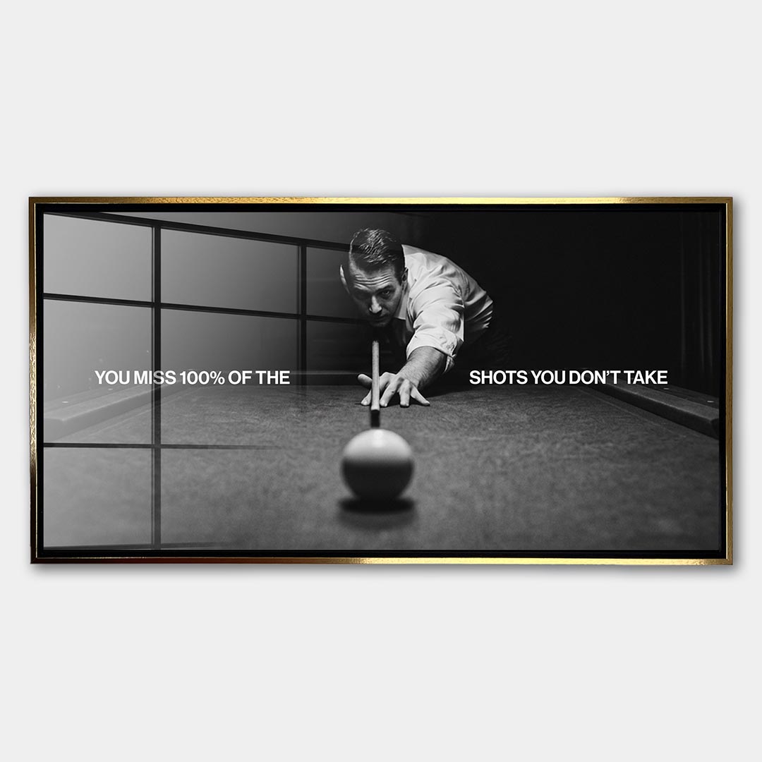 Obraz Billiards Quote – Szkło akrylowe – Złota rama – Huephant