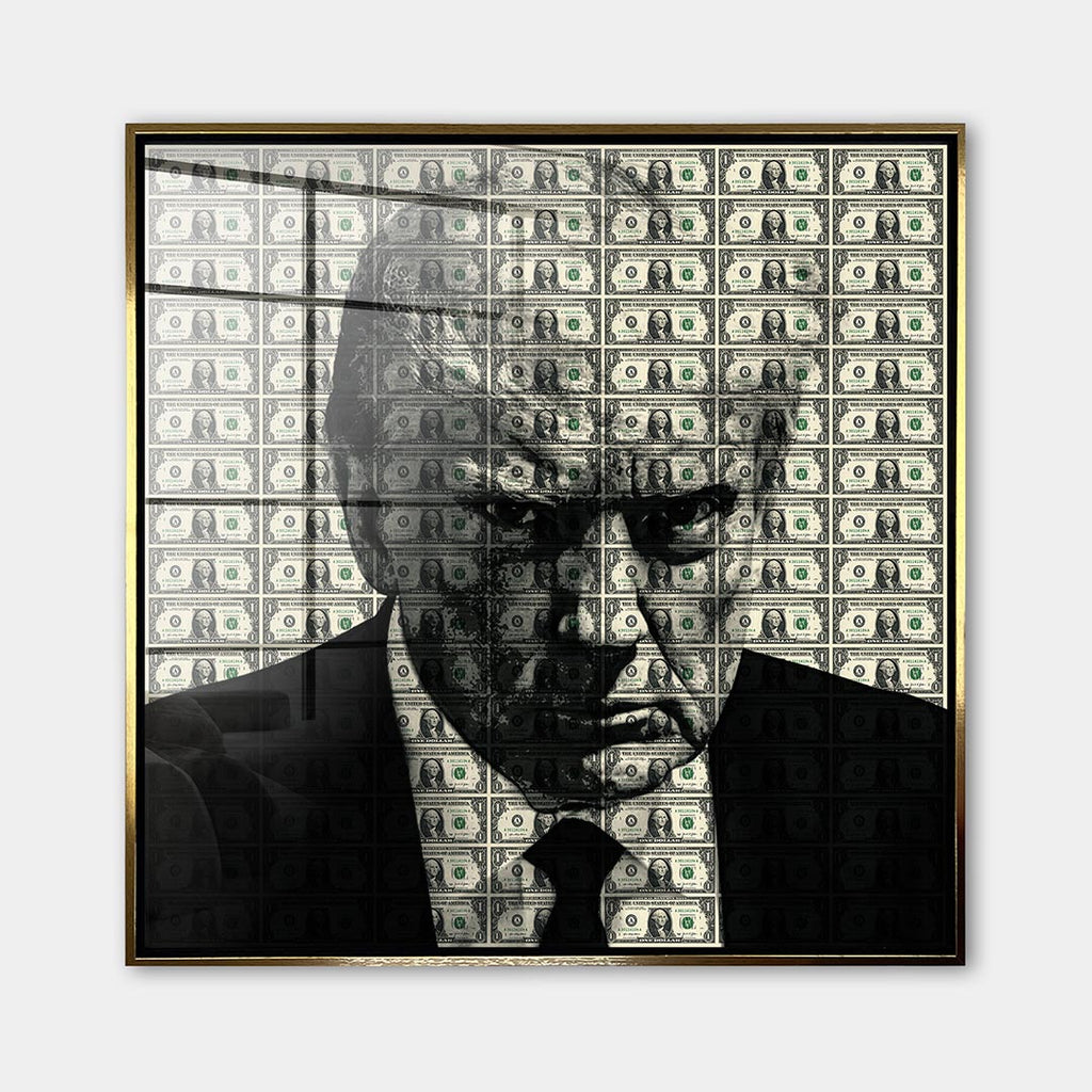 Obraz Dollar President – Szkło akrylowe – Złota rama – Huephant