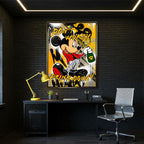Obraz na płótnie pop art z ikoniczną myszką, zieloną butelką, graffiti i napisami Drink Donny, nowoczesna sztuka street art.