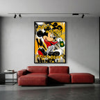 Obraz na płótnie pop art z ikoniczną myszką, zieloną butelką, graffiti i napisami Drink Donny, nowoczesna sztuka street art.