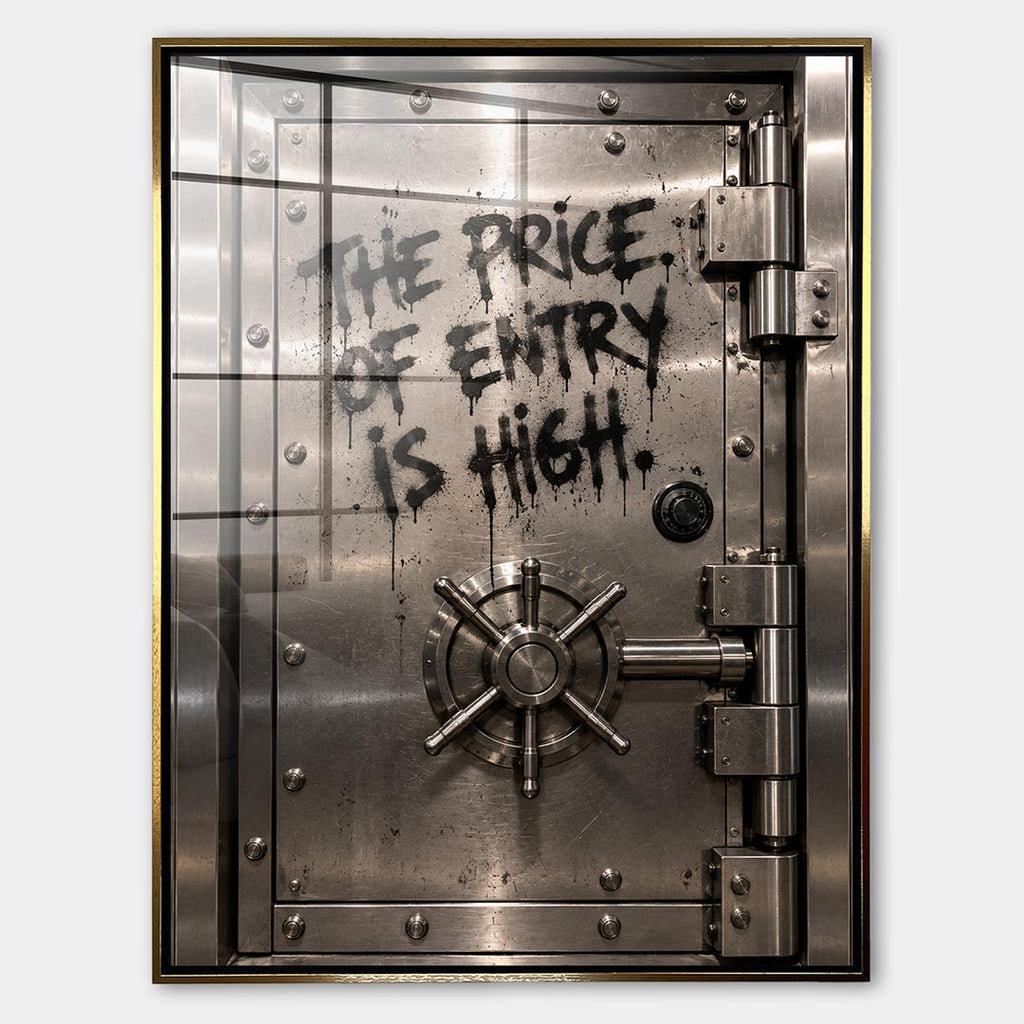 Obraz Entry Price – Szkło akrylowe – Złota rama – Huephant