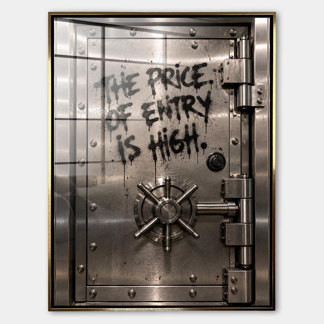 Obraz Entry Price – Szkło akrylowe – Złota rama – Huephant