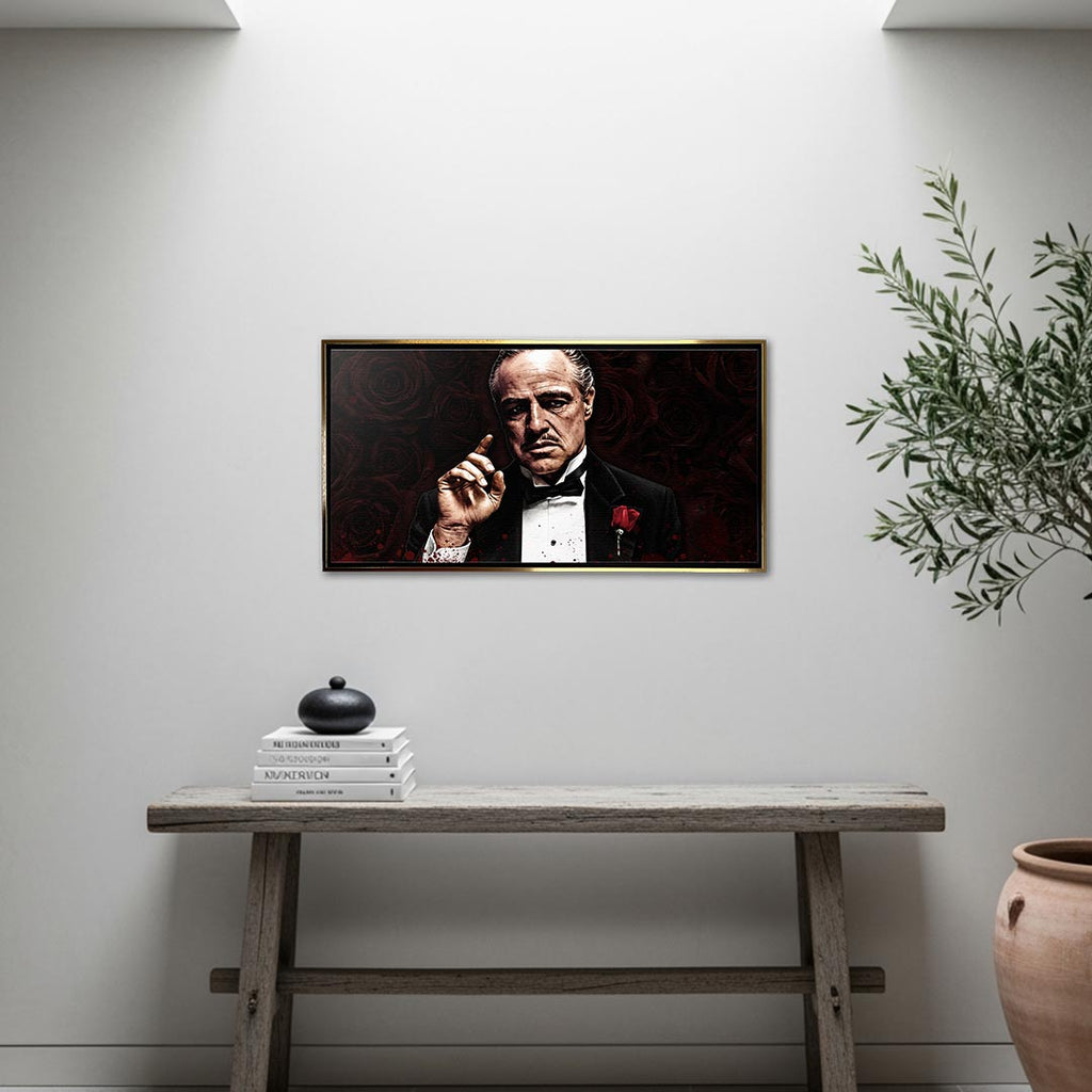 Obraz Father Roses – złota rama – aranżacja we wnętrzu – Huephant