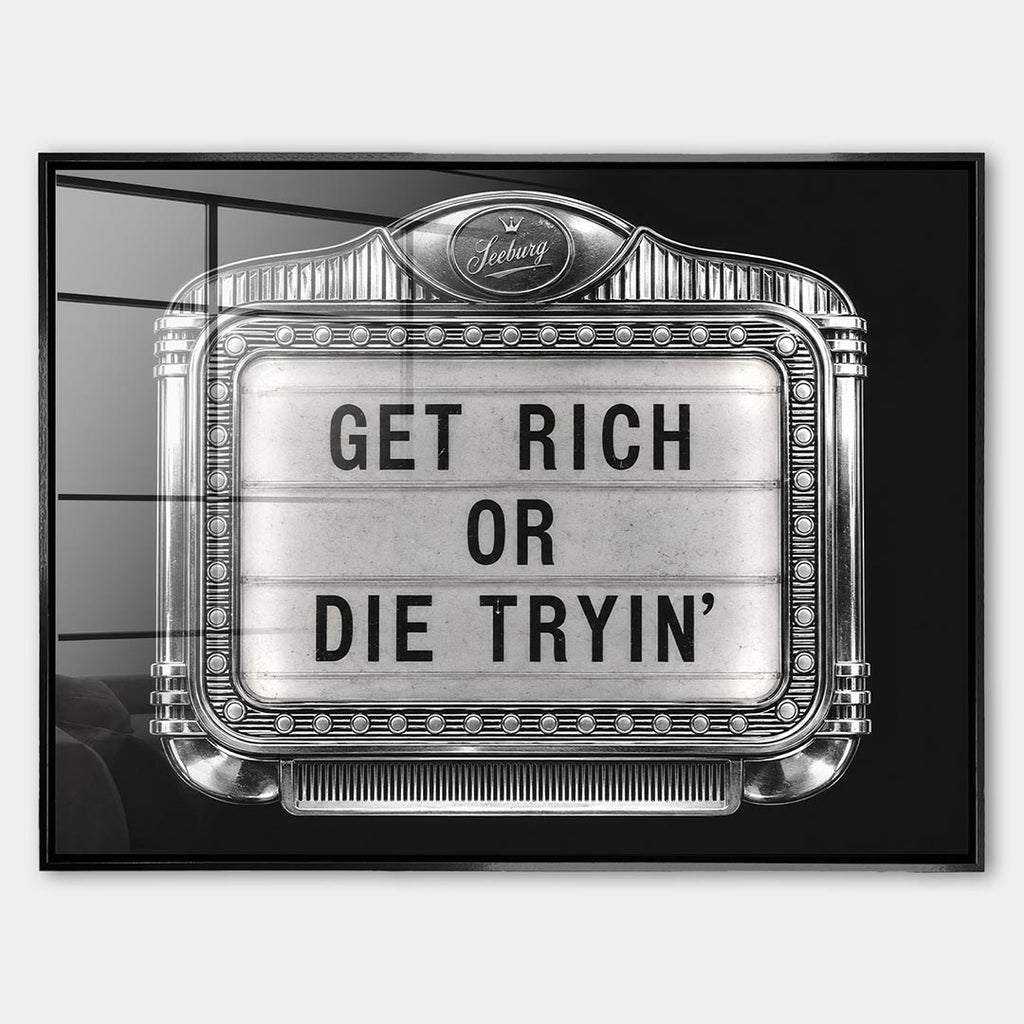 Obraz Get Rich Jukebox – Szkło akrylowe – Czarna rama – Huephant