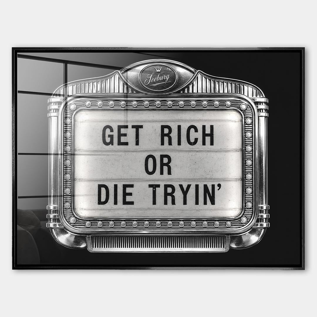 Obraz Get Rich Jukebox – Szkło akrylowe – Czarna rama – Huephant