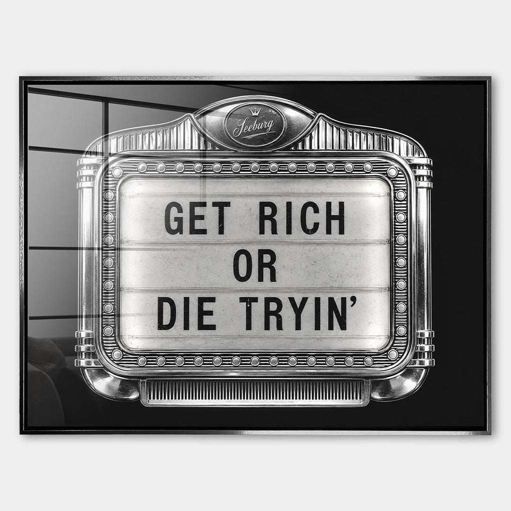 Obraz Get Rich Jukebox – Szkło akrylowe – Srebrna rama – Huephant
