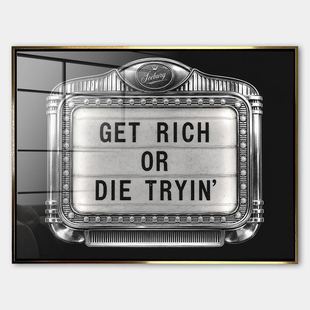 Obraz Get Rich Jukebox – Szkło akrylowe – Złota rama – Huephant