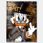 Obraz na płótnie Go Get It – stylizowana kaczka w cylindrze, graffiti i mroczne tło, nowoczesny wydruk galeryjny street art.