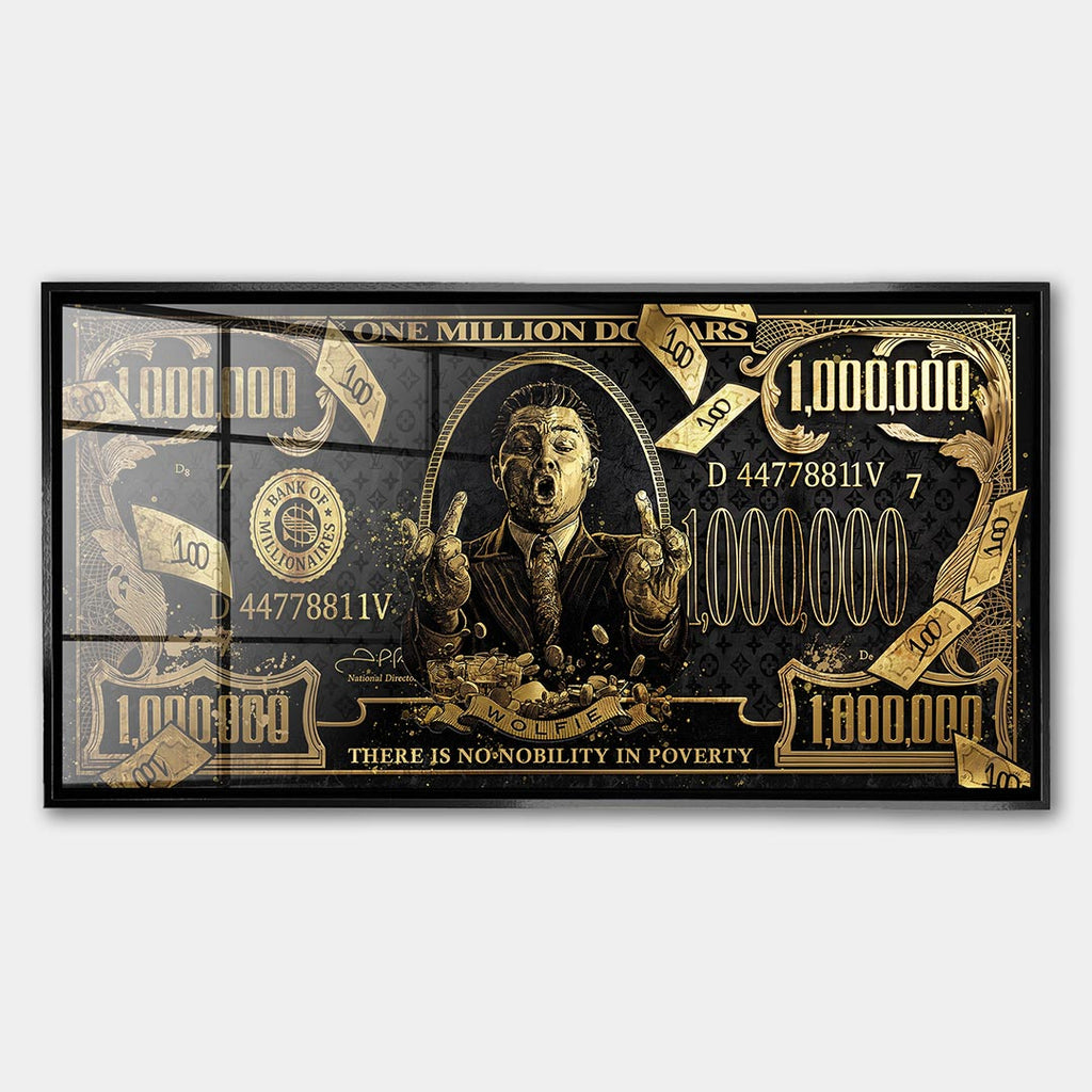Obraz Golden Wolf – Szkło akrylowe – Czarna rama – Huephant