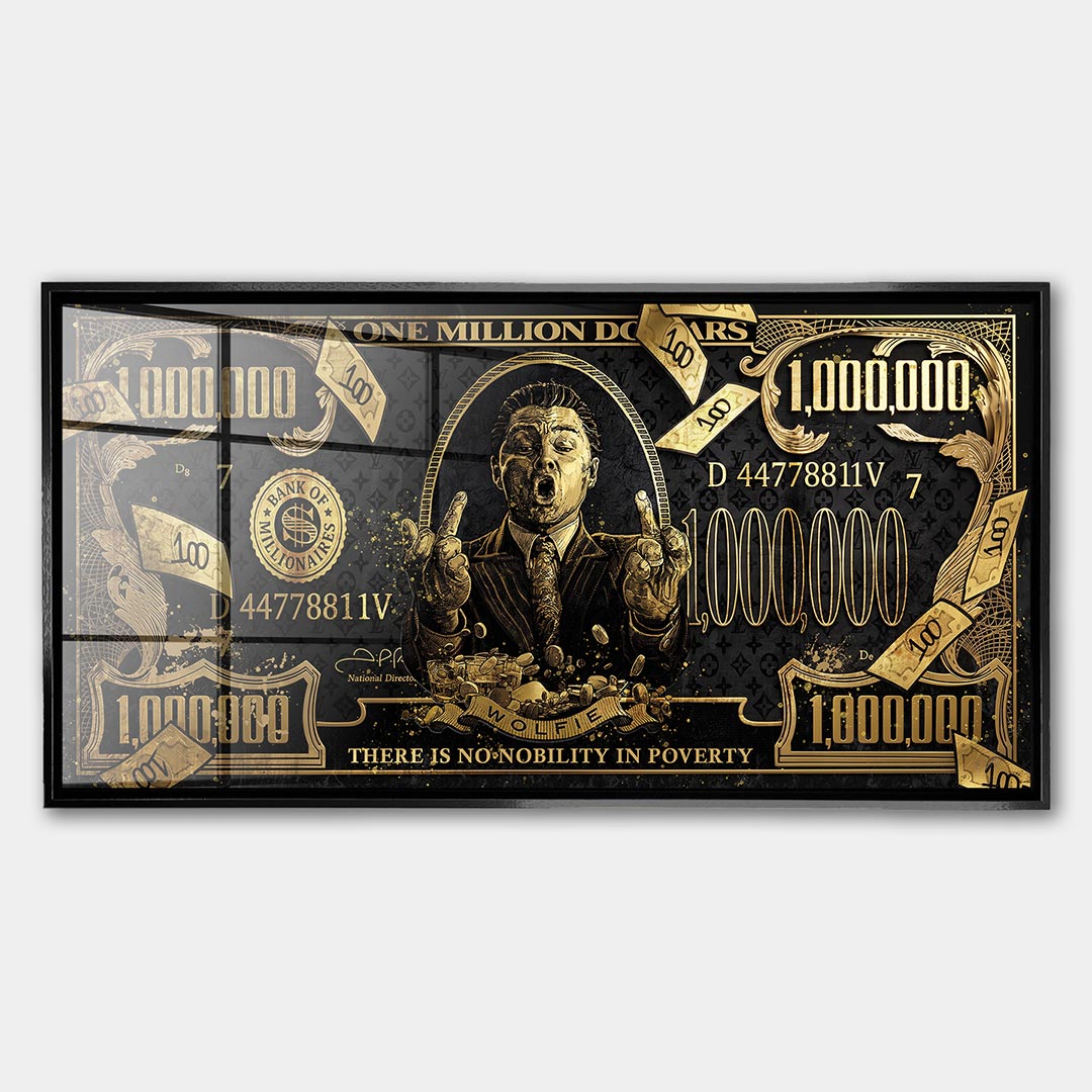 Obraz Golden Wolf – Szkło akrylowe – Czarna rama – Huephant