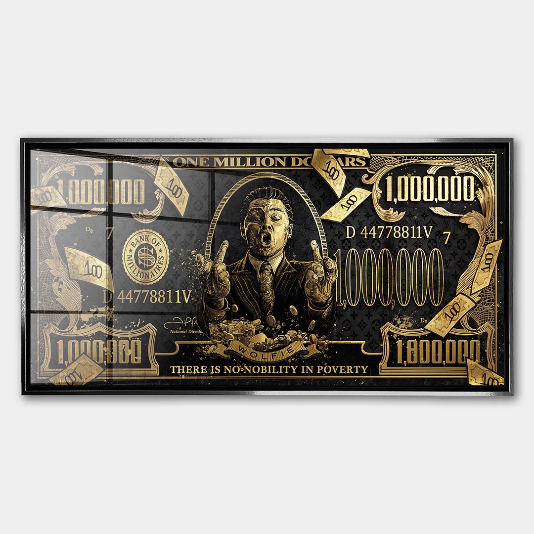 Obraz Golden Wolf – Szkło akrylowe – Srebrna rama – Huephant