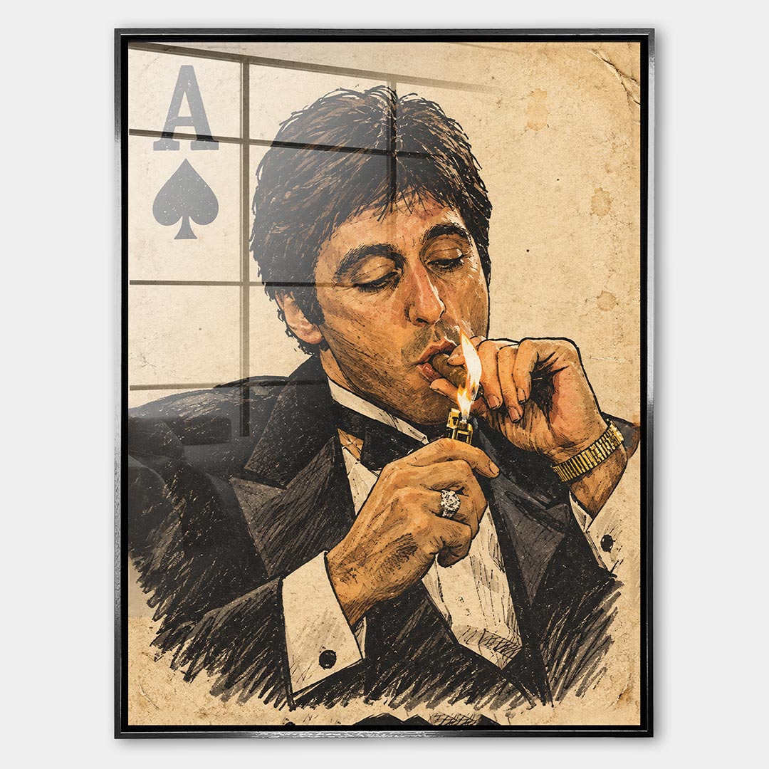 Obraz Hustler Card – Szkło akrylowe – Srebrna rama – Huephant