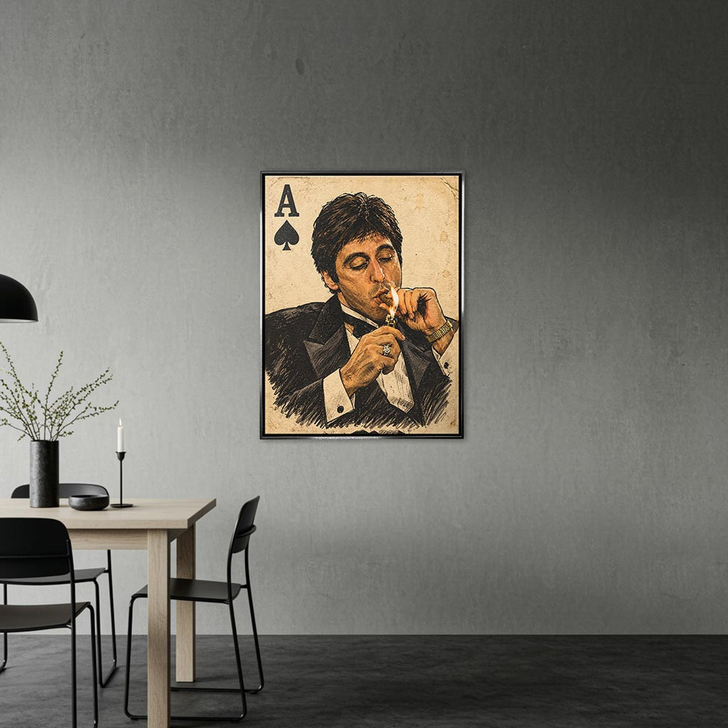 Obraz Hustler Card – srebrna rama – aranżacja we wnętrzu – Huephant