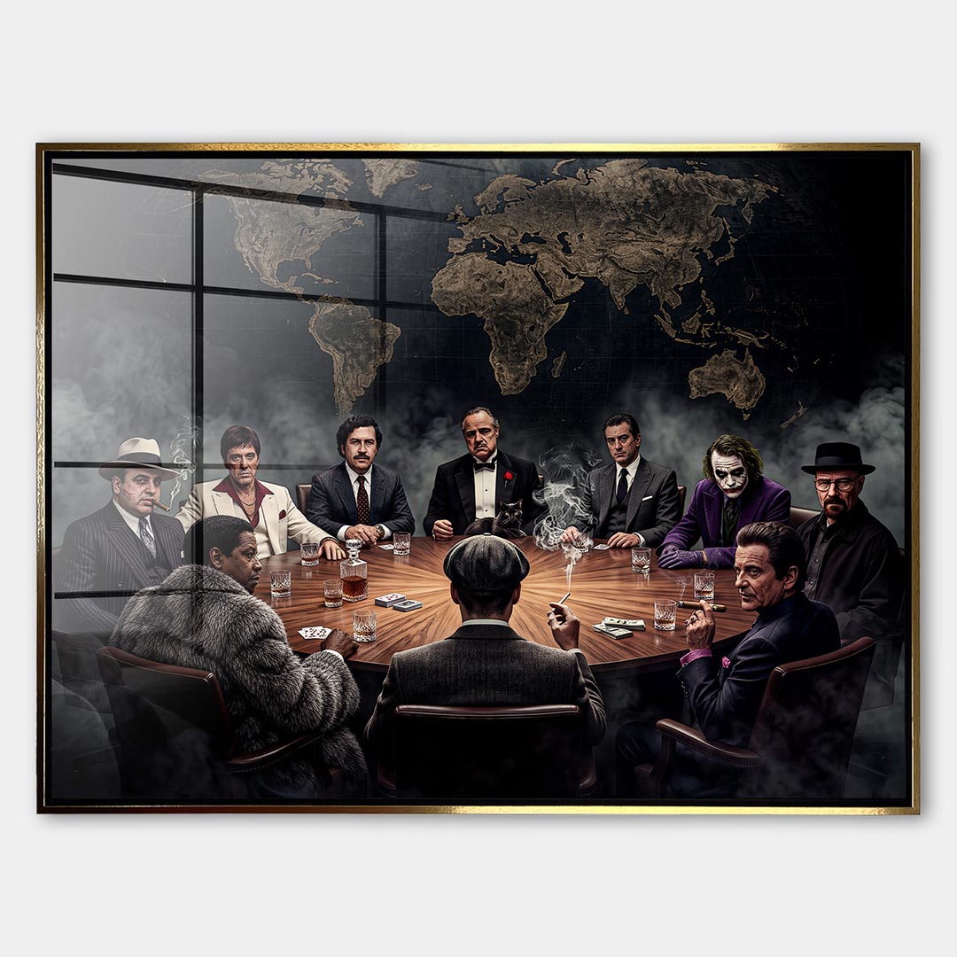 Obraz International Gangsters – Szkło akrylowe – Złota rama – Huephant