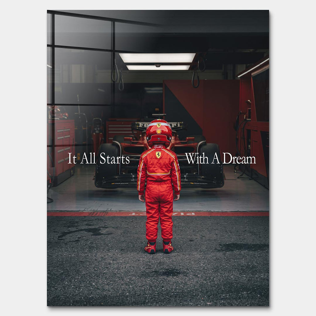 Obraz It All Starts With A Dream – Pit Lane – Szkło akrylowe – Bez ramy – Huephant