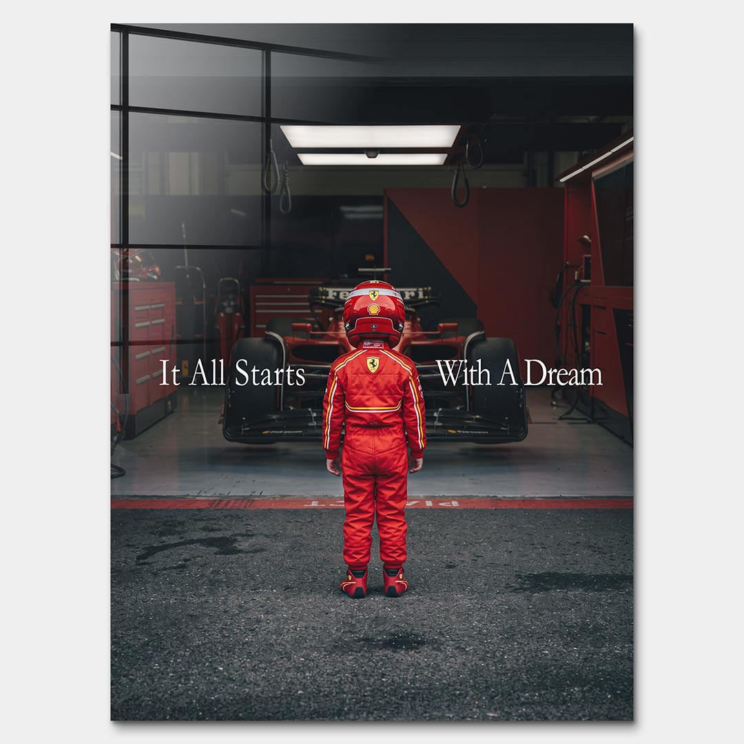 Obraz It All Starts With A Dream – Pit Lane – Szkło akrylowe – Bez ramy – Huephant