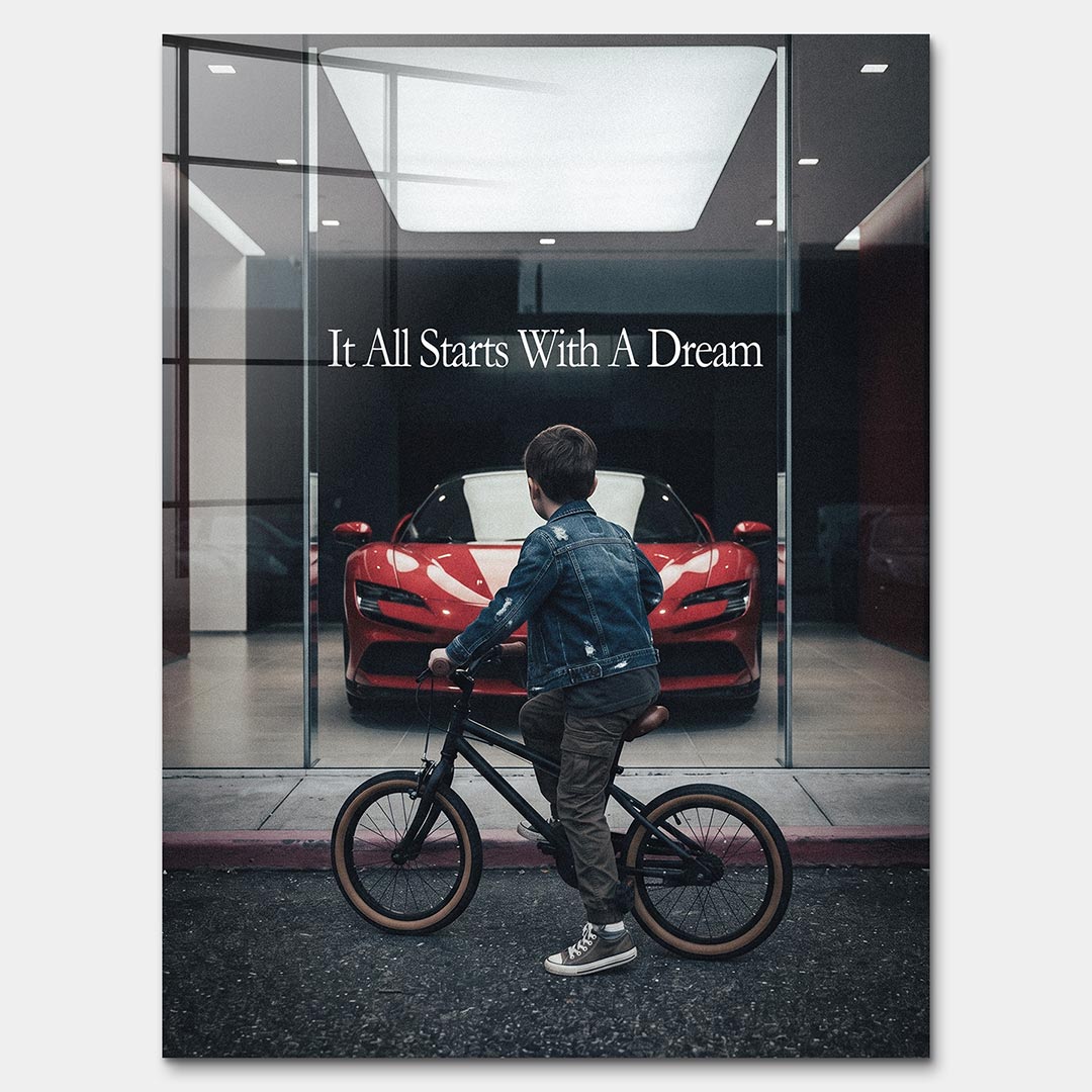 Obraz It All Starts With A Dream – Showroom – Szkło akrylowe – Bez ramy – Huephant