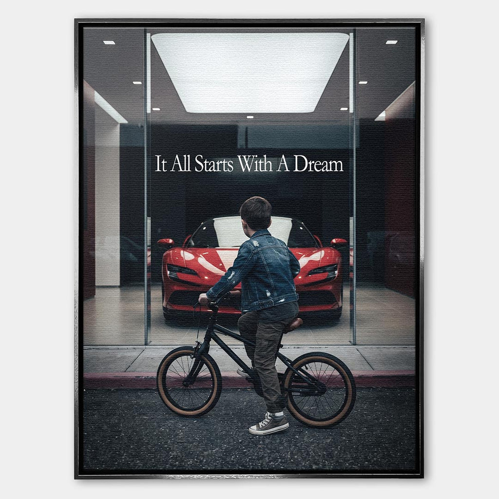Obraz It All Starts With A Dream – Showroom – Płótno – Srebrna rama – Huephant