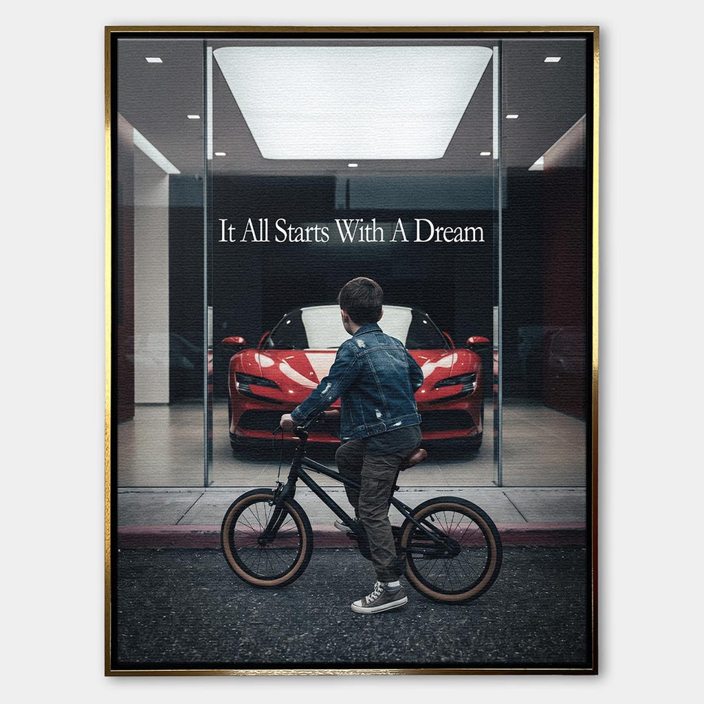 Obraz It All Starts With A Dream – Showroom – Płótno – Złota rama – Huephant