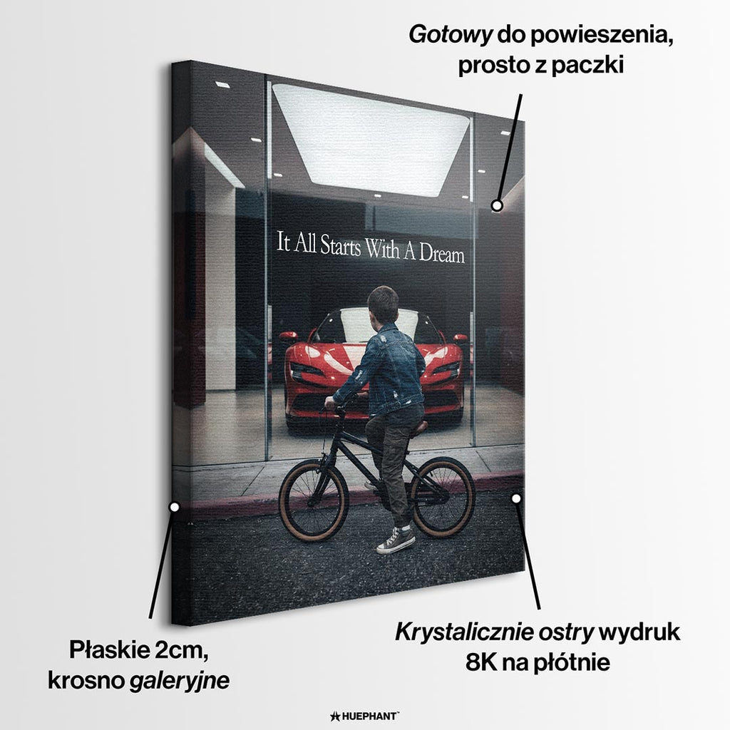 Obraz It All Starts With A Dream – Showroom – informacje o wykonaniu – Huephant
