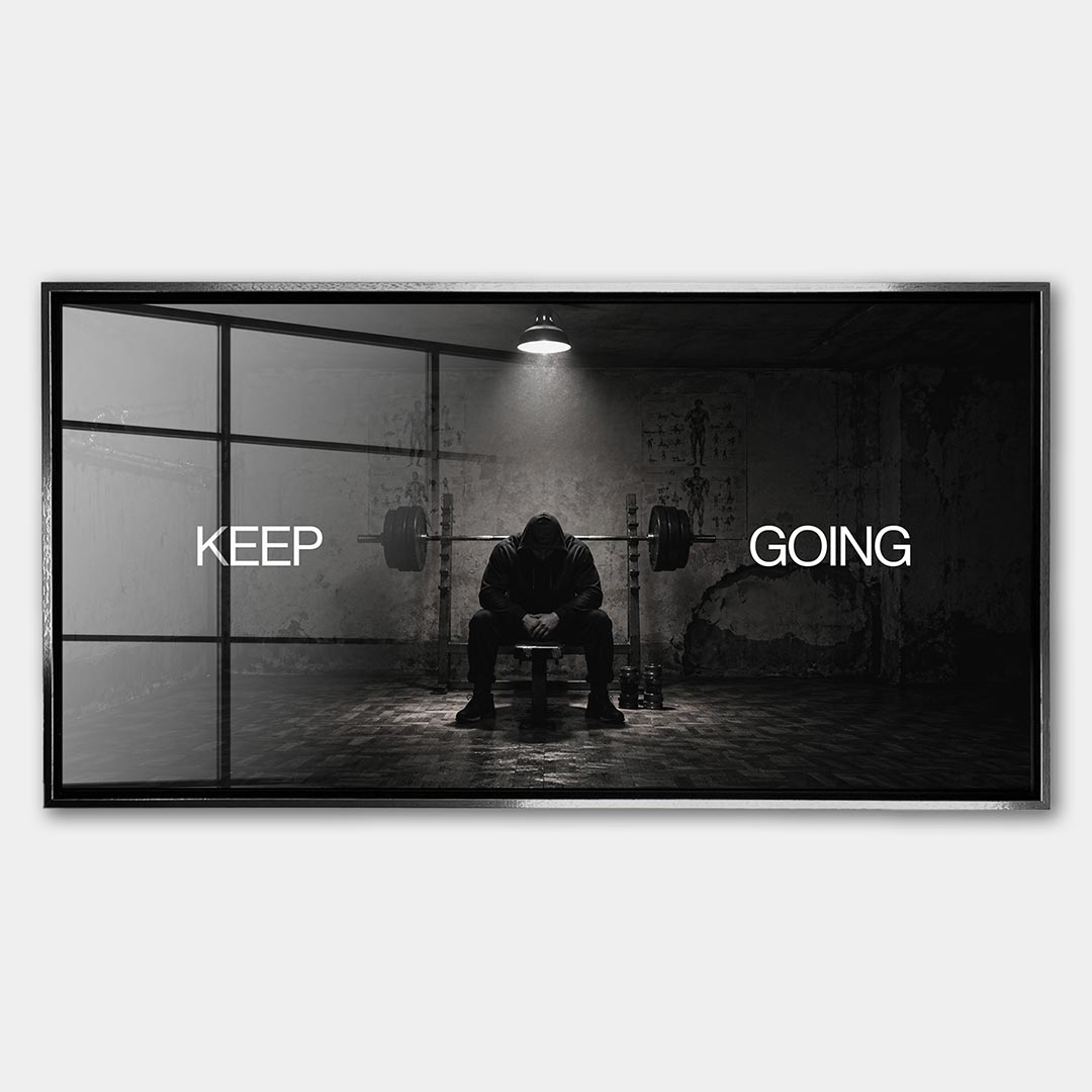 Obraz Keep Going – Szkło akrylowe – Srebrna rama – Huephant